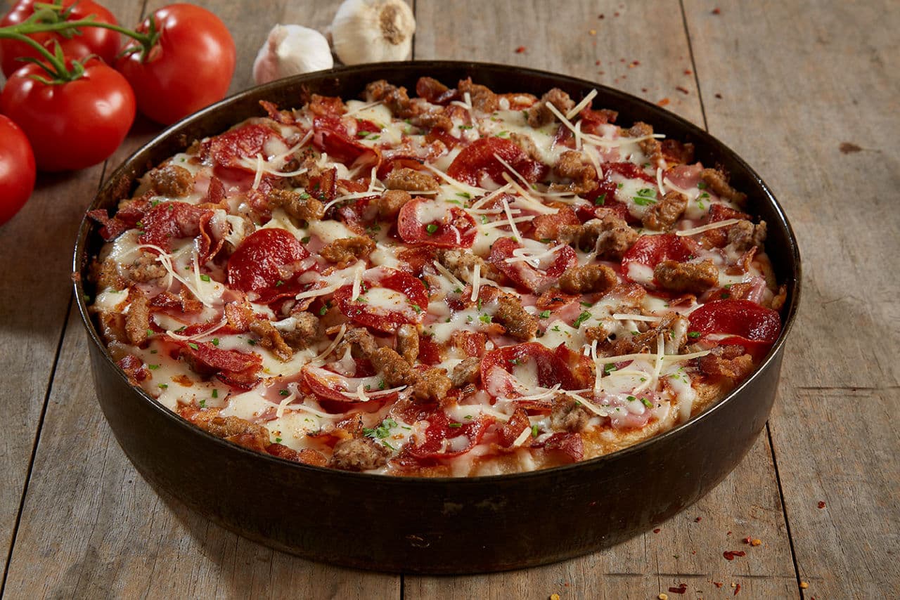 Gourmet Five Meat Pizza Signature Deep Dish Pizza BJ's Menu